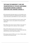 TEST BANK FOR EMERGENCY CARE AND&NewLine;TRANSPORTATION OF THE SICK AND INJURED&NewLine;EXAM REVIEW UPDATED COMPLETE&NewLine;QUESTIONS AND ANSWERS GRADED A&plus;
