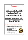 NR 222 Exam 1&comma;2&comma;3&final &vert; Health and Wellness &vert; Chamberlain University &vert; Q & A &vert; 2026&sol;2027 Edition &lpar;PDF&rpar; 