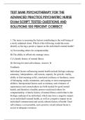 TEST BANK PSYCHOTHERAPY FOR THE&NewLine;ADVANCED PRACTICE PSYCHIATRIC NURSE&NewLine;EXAM SCRIPT TESTED QUESTIONS AND&NewLine;SOLUTIONS 100 PERCENT CORRECT
