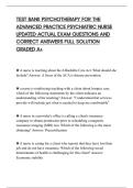 TEST BANK PSYCHOTHERAPY FOR THE&NewLine;ADVANCED PRACTICE PSYCHIATRIC NURSE&NewLine;UPDATED ACTUAL EXAM QUESTIONS AND&NewLine;CORRECT ANSWERS FULL SOLUTION&NewLine;GRADED A&plus;