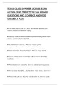 TEXAS CLASS D WATER LICENSE EXAM&NewLine;ACTUAL TEST PAPER WITH FULL SOLVED&NewLine;QUESTIONS AND CORRECT ANSWERS&NewLine;GRADED A PLUS