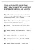 TEXAS CLASS D WATER LICENSE EXAM&NewLine;SCRIPT COMPREHENSIVE TEST BANK REVIEW&NewLine;SHEET SOLVED QUESTIONS AND ANSWERS