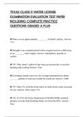 TEXAS CLASS D WATER LICENSE&NewLine;EXAMINATION EVALUATION TEST PAPER&NewLine;INCLUDING COMPLETE PRACTICE&NewLine;QUESTIONS GRADED A PLUS