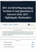 BSN 315 HESI Pharmacology Version 1 Exam Questions & Answers 2026-2027 &vert; Nightingale &lpar;Rationales&rpar;