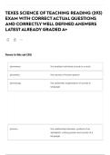 TEXES SCIENCE OF TEACHING READING &lpar;293&rpar; EXAM WITH CORRECT ACTUAL QUESTIONS AND CORRECTLY WELL DEFINED ANSWERS LATEST ALREADY GRADED A&plus;