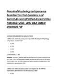 Maryland Psychology Jurisprudence &NewLine;ExamPractice Test Questions And &NewLine;Correct Answers &lpar;Verified Answers&rpar; Plus &NewLine;Rationales 2026 -2027 Q&A Instant &NewLine;Download Pdf 
