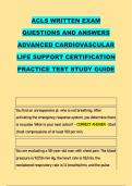 ACLS WRITTEN EXAM &NewLine;QUESTIONS AND ANSWERS &NewLine;ADVANCED CARDIOVASCULAR &NewLine;LIFE SUPPORT CERTIFICATION &NewLine;PRACTICE TEST STUDY GUIDE 