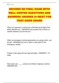 DRIVERS ED FINAL EXAM WITH &NewLine;WELL SORTED QUESTIONS AND &NewLine;ANSWERS &sol;GRADED A&plus;&sol;BEST FOR &NewLine;THAT GOOD GRADE