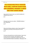 ITLS EXAM MULTIPLE CHOICES &NewLine;WITH WELL SORTED QUESTIONS &NewLine;AND ANSWERS &sol;GRADED A&plus;&sol;BEST &NewLine;FOR THAT GOOD GRADE 
