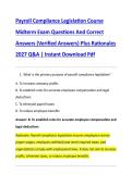 Payroll Compliance Legislation Course &NewLine;Midterm Exam Questions And Correct &NewLine;Answers &lpar;Verified Answers&rpar; Plus Rationales &NewLine;2027 Q&A &vert; Instant Download Pdf 
