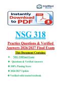 NSG 318  COMPLETE EXAM 2026&sol;2027 &vert; &NewLine;QUESTIONS AND 100&percnt; &NewLine;VERIFIED ANSWERS &vert; PASS &NewLine;GUARANTEE