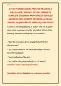ATI RN PHARMACOLOGY PROCTOR PRACTICE A &NewLine;AND B LATEST 2026&sol;2027 ACTUAL EXAM WITH &NewLine;COMPLETE QUESTIONS AND CORRECT DETAILED &NewLine;ANSWERS &lpar;100&percnt; VERIFIED ANSWERS&rpar; &vert;ALREADY &NewLine;GRADED A&plus;&vert; &vert;&vert;PROFESSOR VERIFIED&vert;&vert; SURE PASS&excl;&excl;&excl; 