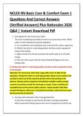 NCLEX RN Basic Care & Comfort Exam 1&NewLine;Questions And Correct Answers &NewLine;&lpar;Verified Answers&rpar; Plus Rationales 2026 &NewLine;Q&A &vert; Instant Download Pdf
