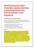 NCLEX-RN Psychosocial Integrity &NewLine;Practice Exam 1 Questions And Correct &NewLine;Answers &lpar;Verified Answers&rpar; Plus &NewLine;Rationales 2026 Q&A &vert; Instant &NewLine;Download Pdf