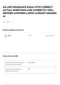 GA LIFE INSURANCE EXAM WITH CORRECT ACTUAL QUESTIONS AND CORRECTLY WELL DEFINED ANSWERS LATEST ALREADY GRADED A&plus;
