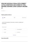 SFSU BIO 240 EXAM 3 EXAM WITH CORRECT ACTUAL QUESTIONS AND CORRECTLY WELL DEFINED ANSWERS LATEST ALREADY GRADED A&plus;