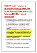 NCLEX RN Health Promotion & &NewLine;Maintenance Exam 3 Questions And &NewLine;Correct Answers &lpar;Verified Answers&rpar; Plus &NewLine;Rationales 2026 Q&A &vert; Instant &NewLine;Download Pdf