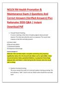 NCLEX RN Health Promotion & &NewLine;Maintenance Exam 2 Questions And &NewLine;Correct Answers &lpar;Verified Answers&rpar; Plus &NewLine;Rationales 2026 Q&A &vert; Instant &NewLine;Download Pdf