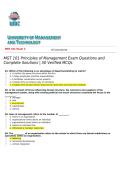 MGT 101 Principles of Management Exam Questions and Complete Solutions 50 Verified MCQ