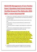 NCLEX RN Management of Care Practice &NewLine;Exam 2 Questions And Correct Answers &NewLine;&lpar;Verified Answers&rpar; Plus Rationales 2026 &NewLine;Q&A &vert; Instant Download Pdf