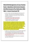 NCLEX RN Management of Care Practice &NewLine;Exam 1 Questions And Correct Answers &NewLine;&lpar;Verified Answers&rpar; Plus Rationales 2026 &NewLine;Q&A &vert; Instant Download Pdf