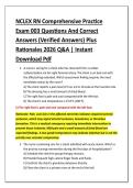 NCLEX RN Comprehensive Practice &NewLine;Exam 003 Questions And Correct &NewLine;Answers &lpar;Verified Answers&rpar; Plus &NewLine;Rationales 2026 Q&A &vert; Instant &NewLine;Download Pdf