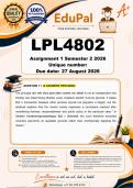 LPL4802 Assignment 1 &lpar;COMPLETE ANSWERS&rpar; Semester 2 2026 &lpar;316703&rpar; - DUE 27 August 2026