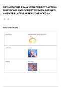 OET MEDICINE EXAM WITH CORRECT ACTUAL QUESTIONS AND CORRECTLY WELL DEFINED ANSWERS LATEST ALREADY GRADED A&plus;