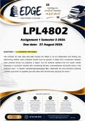 LPL4802 Assignment 1 &lpar;ANSWERS&rpar; Semester 2 2026 - DISTINCTION GUARANTEED