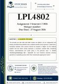 LPL4802 Assignment 1 &lpar;QUALITY ANSWERS&rpar; Semester 2 2026