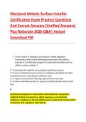Maryland Athletic Surface Installer &NewLine;Certification Exam Practice Questions &NewLine;And Correct Answers &lpar;Verified Answers&rpar; &NewLine;Plus Rationale 2026 Q&A&vert; Instant &NewLine;Download Pdf 
