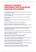 HOSPITALITY REVENUE MANAGEMENT FINAL EXAM REVIEW QUESTIONS WITH ANSWERS