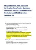 Maryland Asphalt Plant Technician &NewLine;Certification Exam Practice Questions &NewLine;And Correct Answers &lpar;Verified Answers&rpar; &NewLine;Plus Rationale 2026 Q&A&vert; Instant &NewLine;Download Pdf