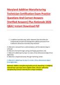 Maryland Additive Manufacturing &NewLine;Technician Certification Exam Practice &NewLine;Questions And Correct Answers &NewLine;&lpar;Verified Answers&rpar; Plus Rationale 2026 &NewLine;Q&A&vert; Instant Download Pdf