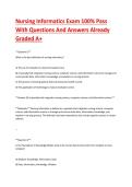 Nursing Informatics Exam 100&percnt; Pass&NewLine;With Questions And Answers Already&NewLine;Graded A&plus;