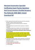 Maryland Automation Specialist &NewLine;Certification Exam Practice Questions &NewLine;And Correct Answers &lpar;Verified Answers&rpar; &NewLine;Plus Rationale 2026 Q&A&vert; Instant &NewLine;Download Pdf 