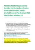 Maryland Anti-Money Laundering &NewLine;Specialist Certification Exam Practice &NewLine;Questions And Correct Answers &NewLine;&lpar;Verified Answers&rpar; Plus Rationale 2026 &NewLine;Q&A&vert; Instant Download Pdf  