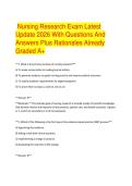 Nursing Research Exam Latest&NewLine;Update 2026 With Questions And&NewLine;Answers Plus Rationales Already&NewLine;Graded A&plus;