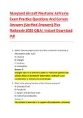 Maryland Aircraft Mechanic Airframe &NewLine;Exam Practice Questions And Correct &NewLine;Answers &lpar;Verified Answers&rpar; Plus &NewLine;Rationale 2026 Q&A&vert; Instant Download &NewLine;Pdf 