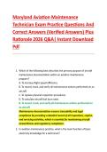 Maryland Aviation Maintenance &NewLine;Technician Exam Practice Questions And &NewLine;Correct Answers &lpar;Verified Answers&rpar; Plus &NewLine;Rationale 2026 Q&A&vert; Instant Download &NewLine;Pdf 