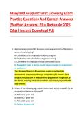 Maryland Acupuncturist Licensing Exam &NewLine;Practice Questions And Correct Answers &NewLine;&lpar;Verified Answers&rpar; Plus Rationale 2026 &NewLine;Q&A&vert; Instant Download Pdf
