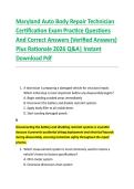 Maryland Auto Body Repair Technician &NewLine;Certification Exam Practice Questions &NewLine;And Correct Answers &lpar;Verified Answers&rpar; &NewLine;Plus Rationale 2026 Q&A&vert; Instant &NewLine;Download Pdf  