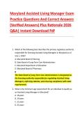 Maryland Assisted Living Manager Exam &NewLine;Practice Questions And Correct Answers &NewLine;&lpar;Verified Answers&rpar; Plus Rationale 2026 &NewLine;Q&A&vert; Instant Download Pdf 