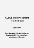 ALEKS Math Placement Test Formulas &vert; Complete Study Guide &vert; Essential Math Formulas & Exam Prep &vert; Grade A&plus; &vert; 2026&sol;2027 Edition