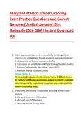Maryland Athletic Trainer Licensing &NewLine;Exam Practice Questions And Correct &NewLine;Answers &lpar;Verified Answers&rpar; Plus &NewLine;Rationale 2026 Q&A&vert; Instant Download &NewLine;Pdf 