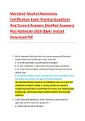 Maryland Alcohol Awareness &NewLine;Certification Exam Practice Questions &NewLine;And Correct Answers &lpar;Verified Answers&rpar; &NewLine;Plus Rationale 2026 Q&A&vert; Instant &NewLine;Download Pdf 