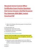 Maryland Animal Control Officer &NewLine;Certification Exam Practice Questions &NewLine;And Correct Answers &lpar;Verified Answers&rpar; &NewLine;Plus Rationale 2026 Q&A&vert; Instant &NewLine;Download Pdf 