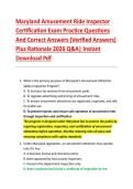 Maryland Amusement Ride Inspector &NewLine;Certification Exam Practice Questions &NewLine;And Correct Answers &lpar;Verified Answers&rpar; &NewLine;Plus Rationale 2026 Q&A&vert; Instant &NewLine;Download Pdf  