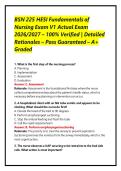 BSN 225 HESI Fundamentals of Nursing Exam V1 Actual Exam 2026&sol;2027 &ndash; 100&percnt; Verified &vert; Detailed Rationales &ndash; Pass Guaranteed &ndash; A&plus; Graded