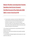 Master Plumber Licensing Exam Practice &NewLine;Questions And Correct Answers &NewLine;&lpar;Verified Answers&rpar; Plus Rationale 2026 &NewLine;Q&A&vert; Instant Download Pdf 